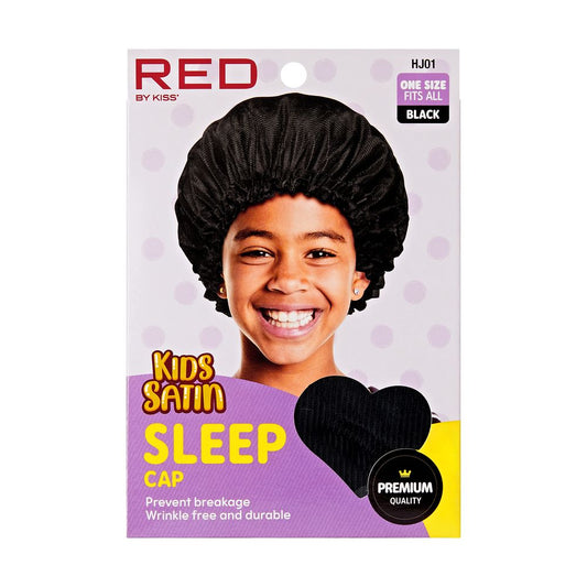 RED Kids Satin Sleep Cap Bonnet - Black