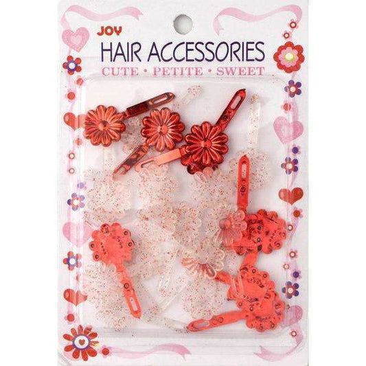 Joy Barrettes Petite Daisy 16484 Assorted Red Metallic Red, Clear Glitter