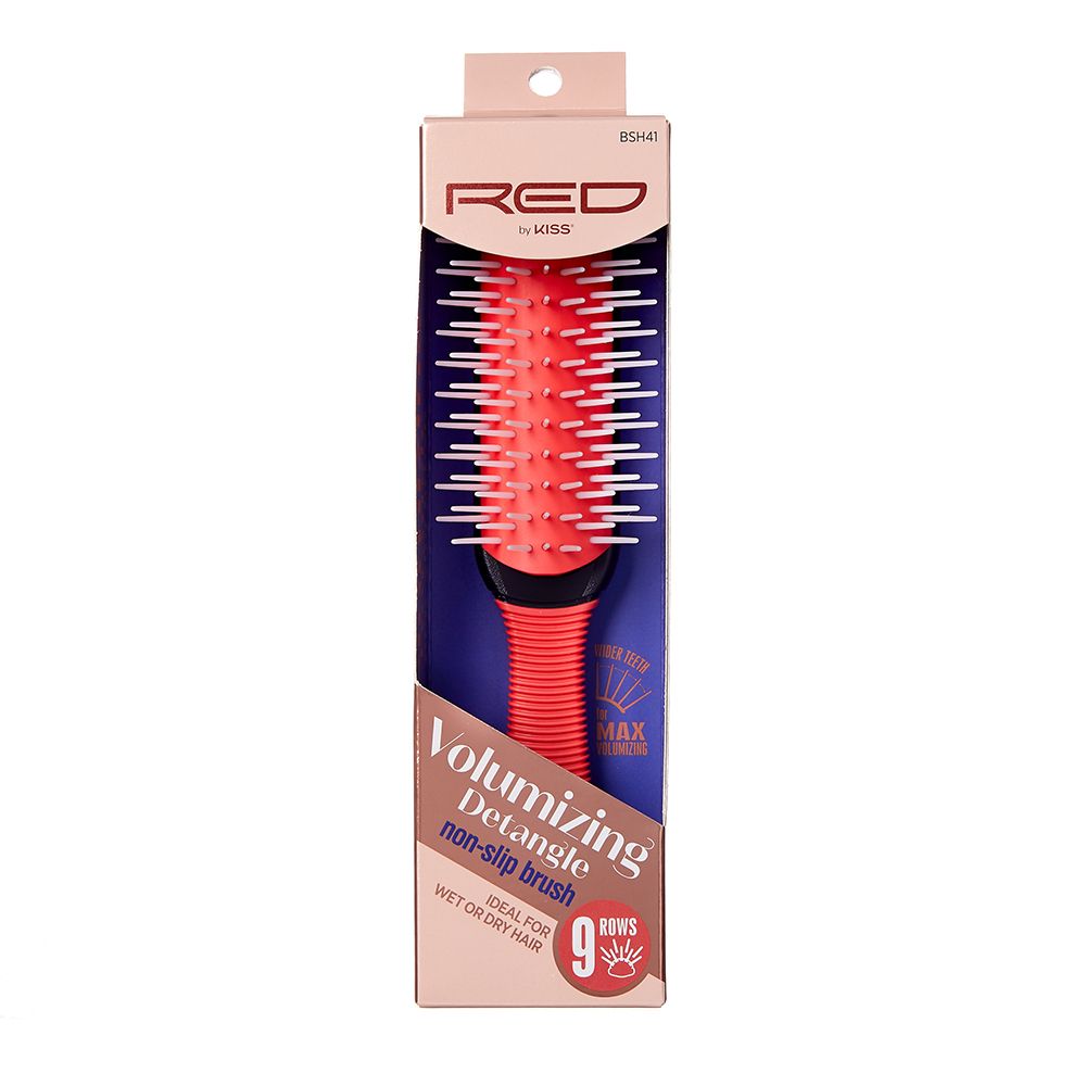 RED 9 Rows Non-Slip Volumizing Detangle Brush