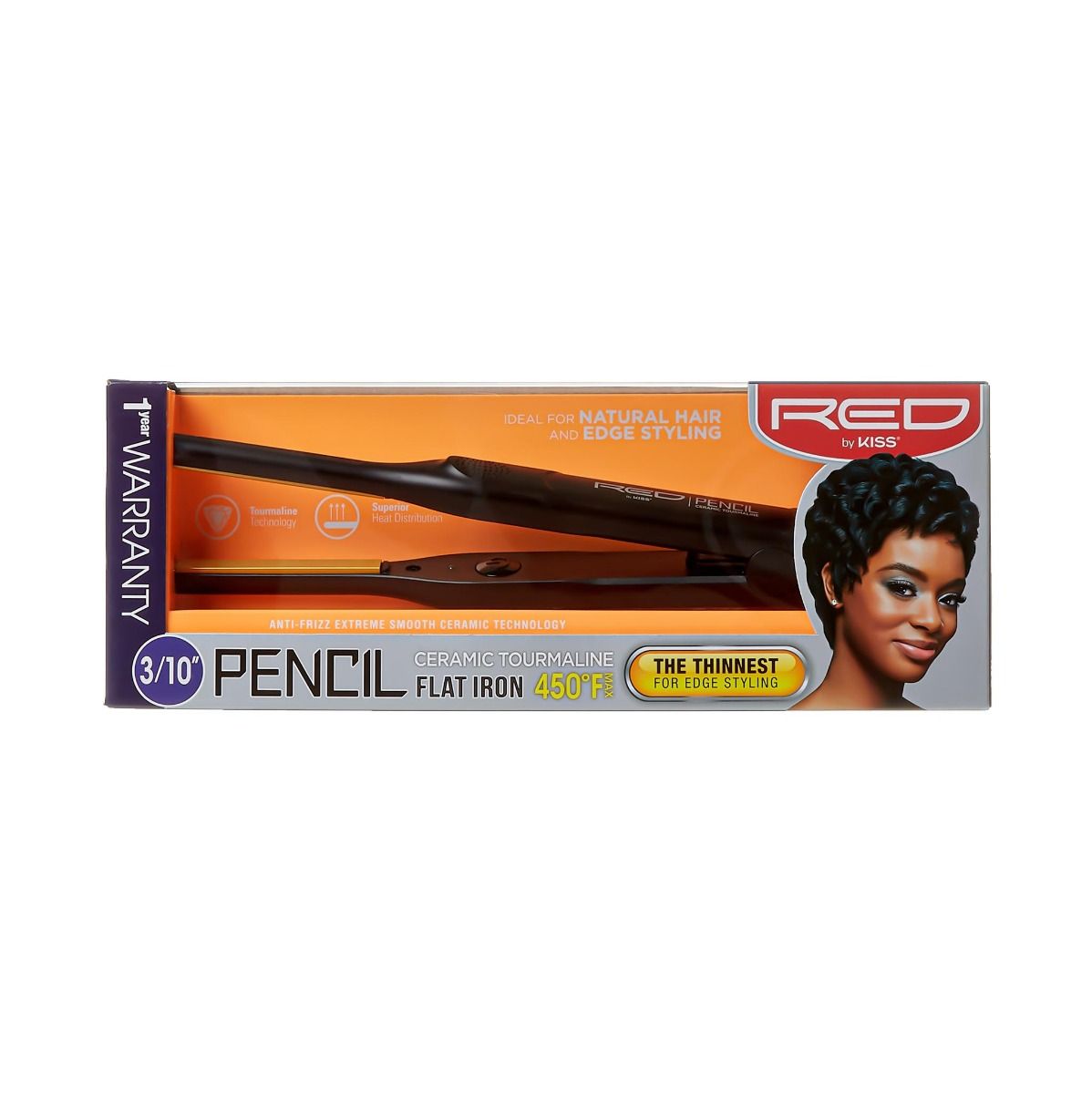 Red Ceramic Tourmaline Pencil Flat Iron 3/10"