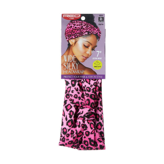 RED Dry Fit Wide Silky Headwrap Pink Leopard