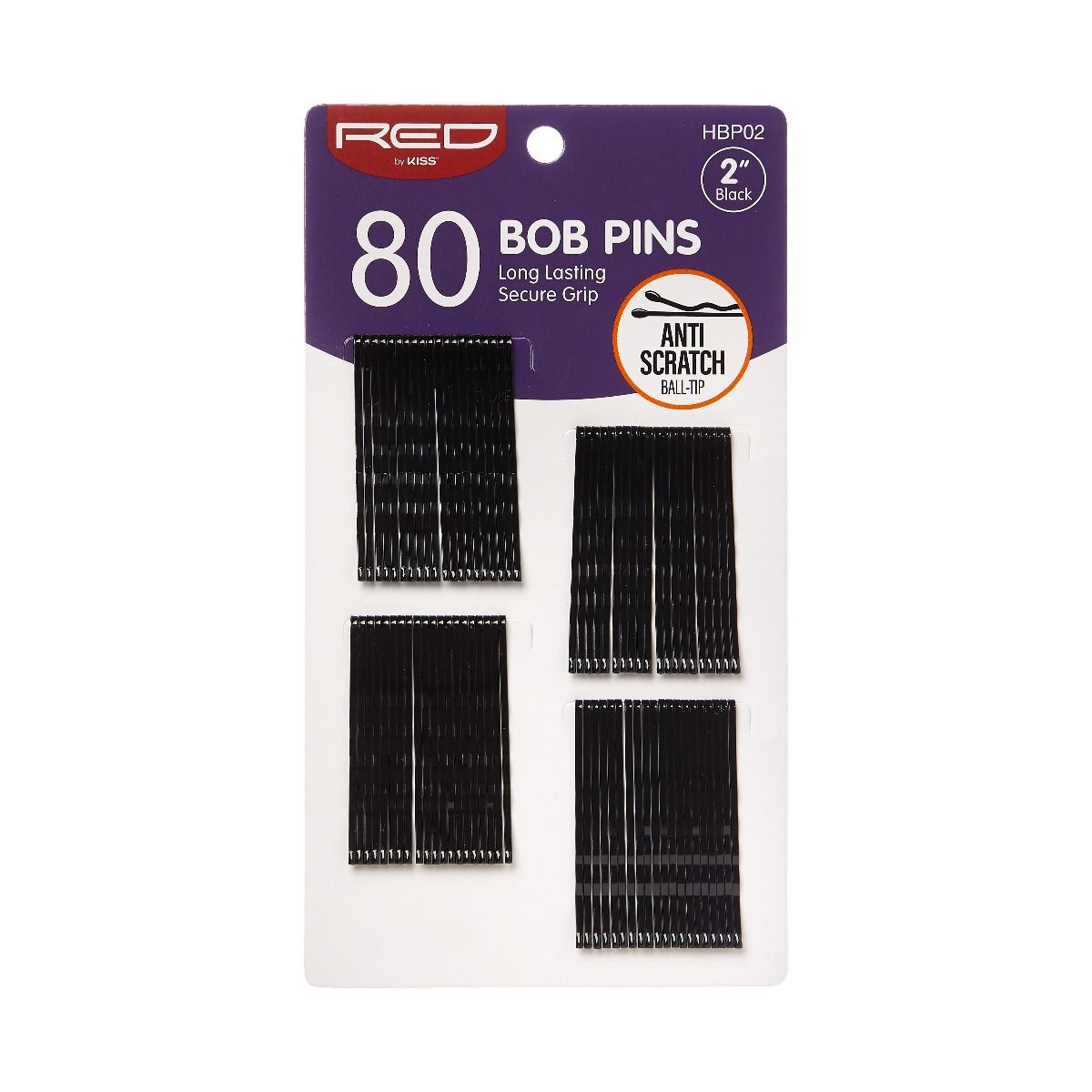 Red Bob Pins 2" Black 80 Count