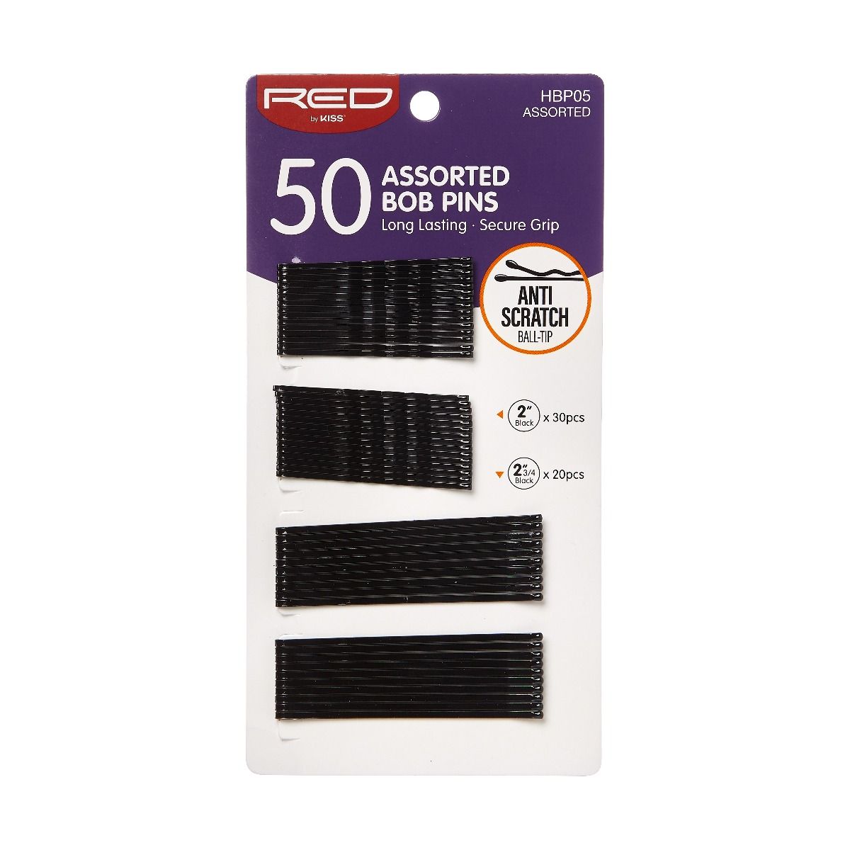 Red Bob Pins Assorted Length Black 50 Count