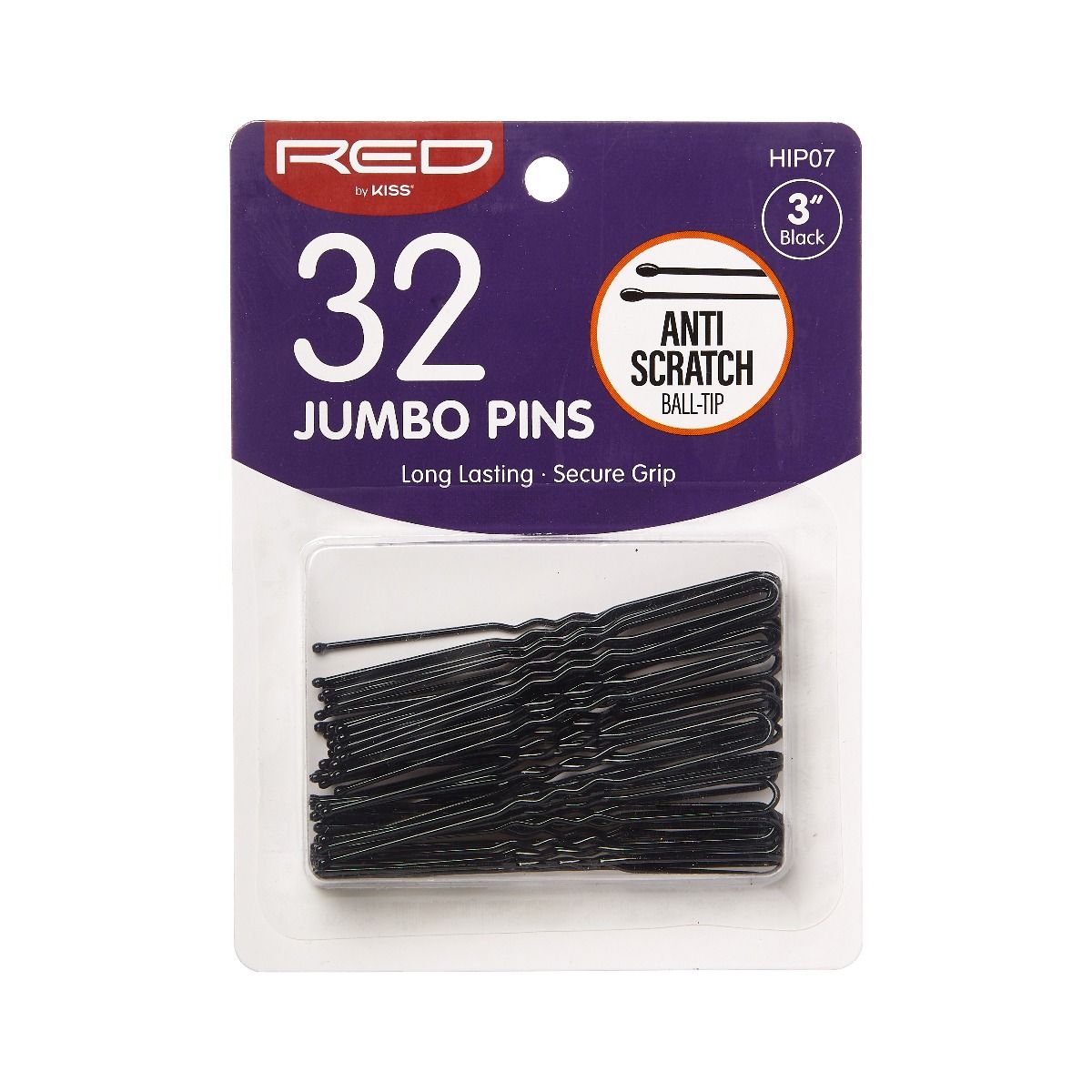 RED Hair Pins Jumbo 3" 32 Count Black