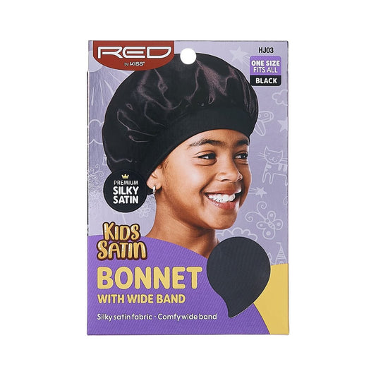 RED Kids Satin Bonnet Wide Band Black