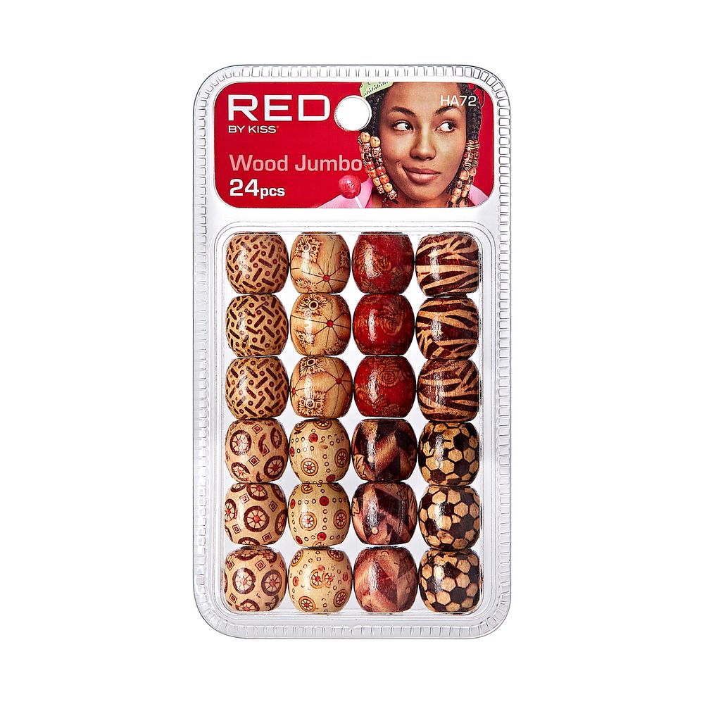 RED Jumbo Wood Hair Beads 24 pcs Pattern