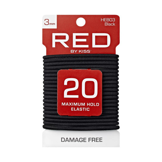 Red Elastic Band Hair Tie 3mm Black 20 count