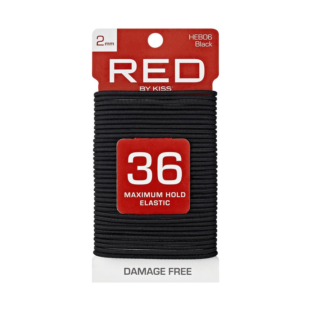 Red Elastic Band Hair Tie 2mm Black 36 count