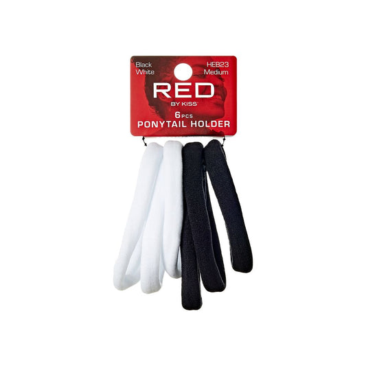 RED Ponytail Holder Medium 6pcs Black and White