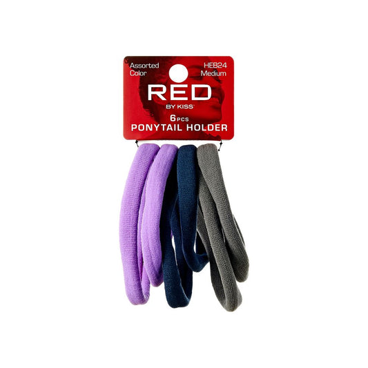 RED Ponytail Holder Medium 6pcs Assorted Color