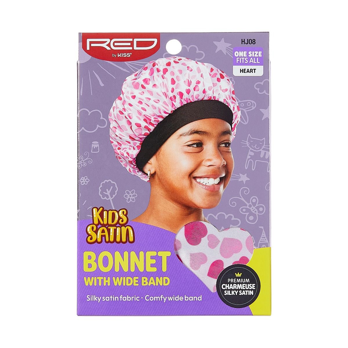 RED Kids Satin Bonnet Wide Band Heart