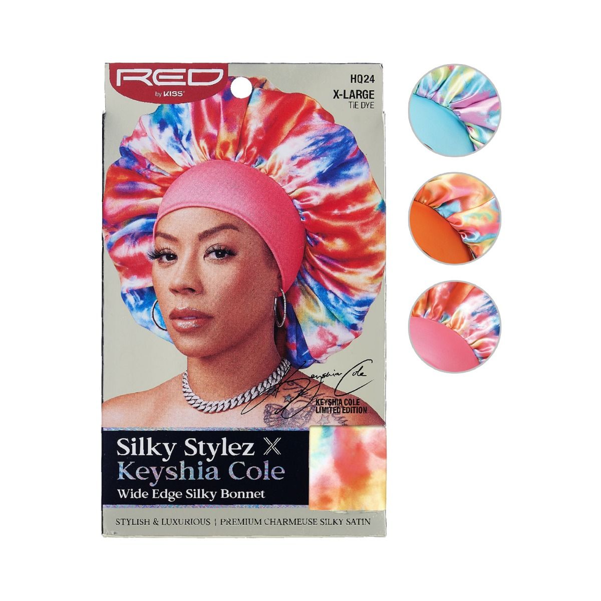 Red Silky Bonnet XL Tie Dye Assorted