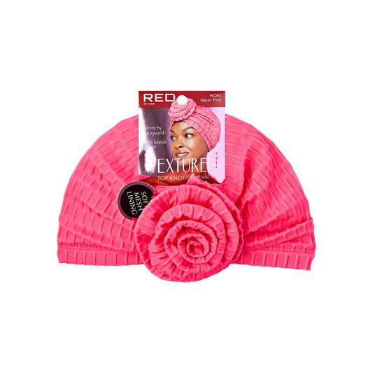 RED Textured Top Knot Turban Neon Pink