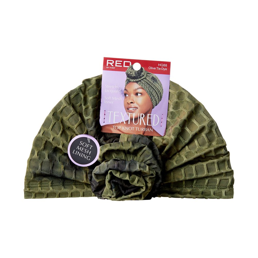 RED Textured Top Knot Turban Olive Tye Dye