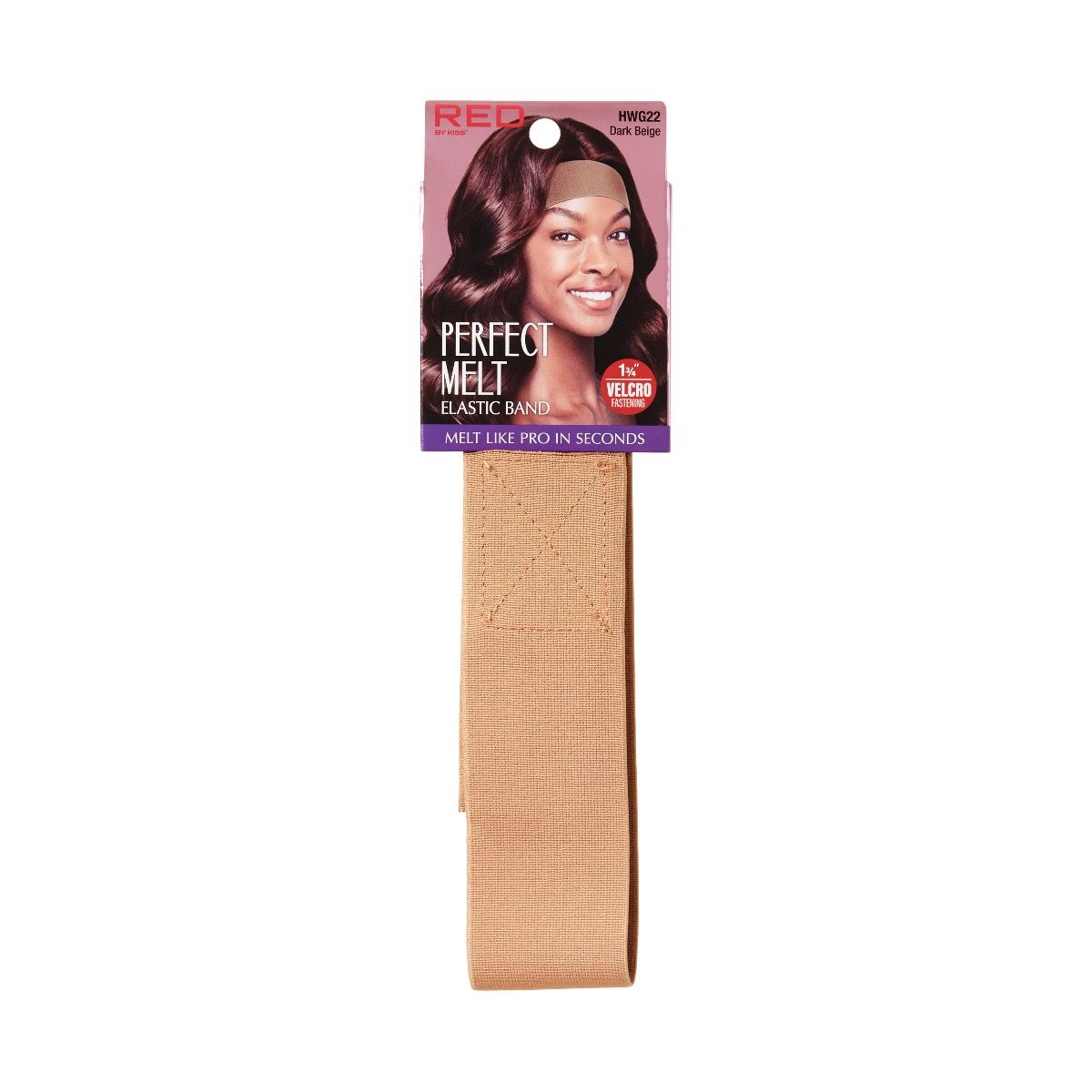 RED BY KISS PERFECT MELT Elastic Band - 1 3/4” - Velcro Fastening - DARK BEIGE #HWG22