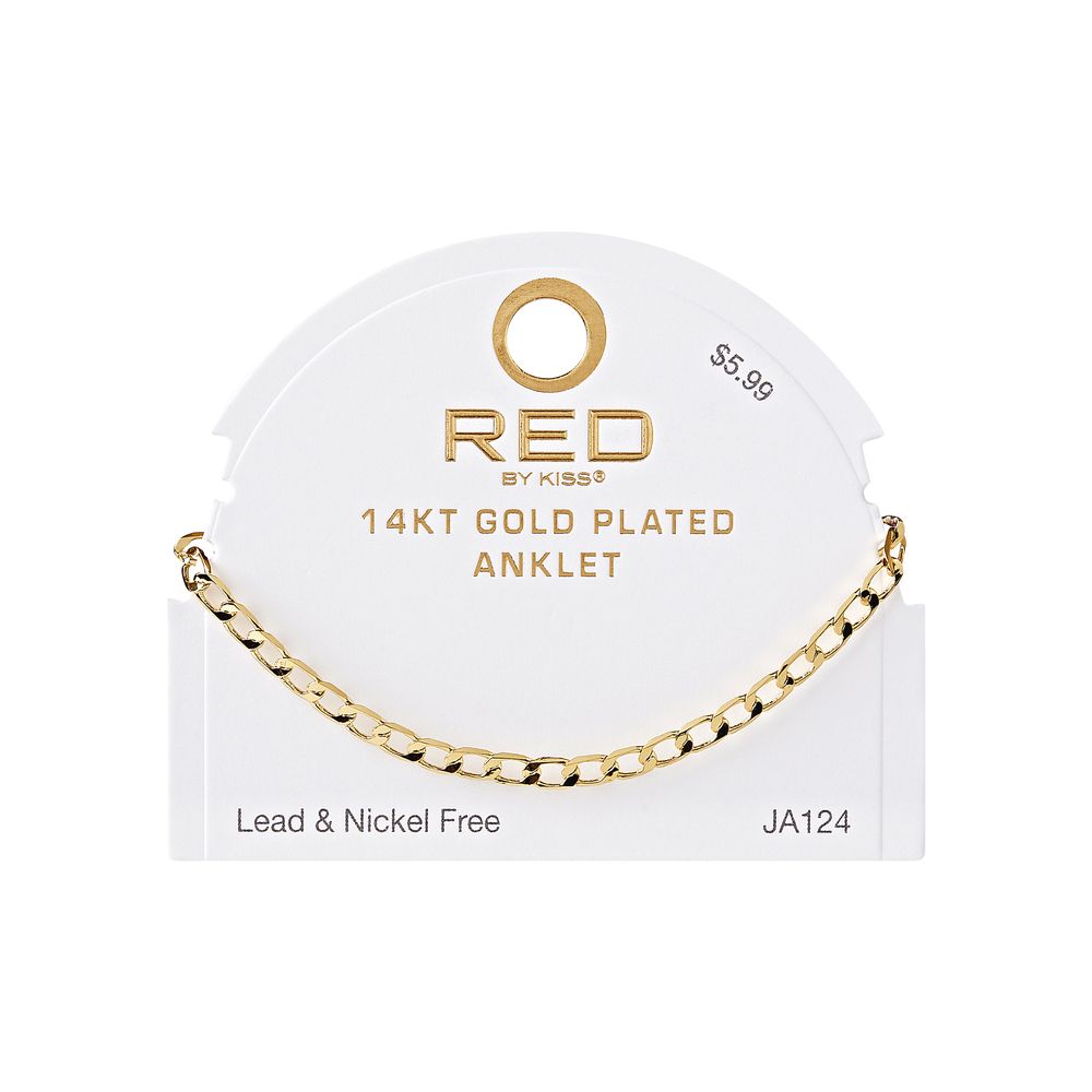 RED Gold Chain Anklet - Smooth FG Oval 4mm