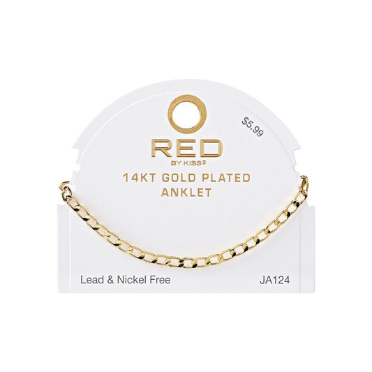 RED Gold Chain Anklet - Smooth FG Oval 4mm