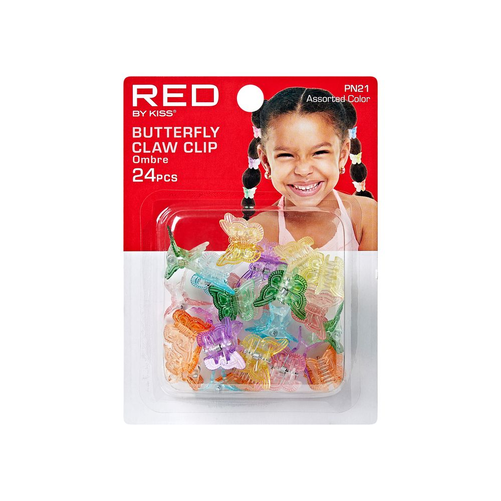 RED Kids Butterfly Claw Clips Ombre 24 pcs