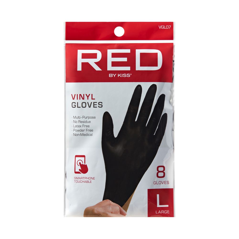 RED Black Vinyl Gloves 8 pcs- Black