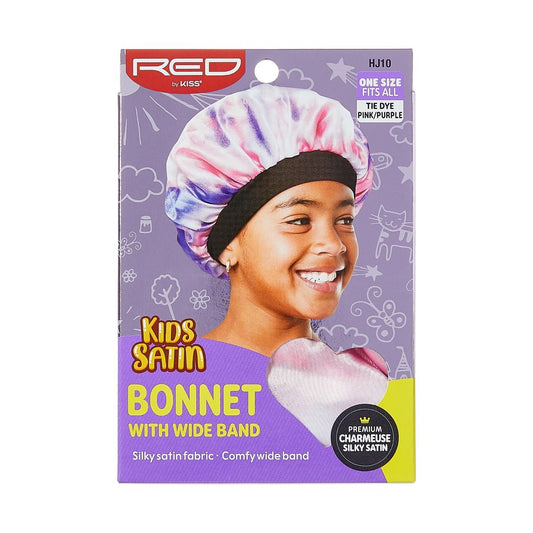 RED Kids Satin Bonnet Wide Band Tie Dye Pink & Purple